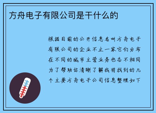 方舟电子有限公司是干什么的